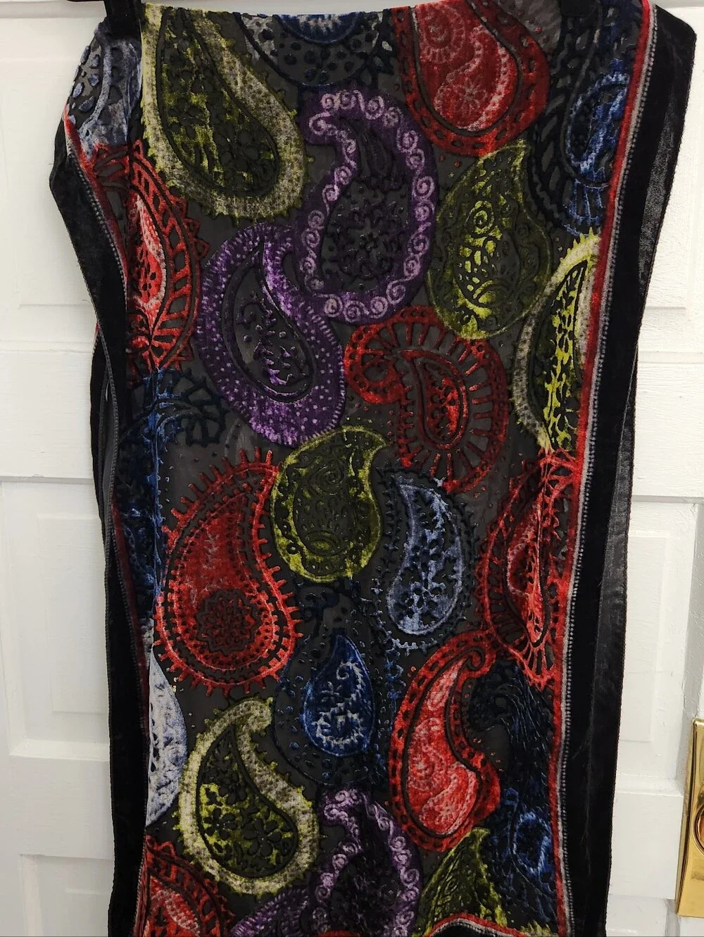 Multicolor Velvet Paisley Fringe Scarf Wrap